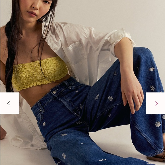 We The Free Embroidered Wide Leg Blue Jeans - Picture 4 of 7